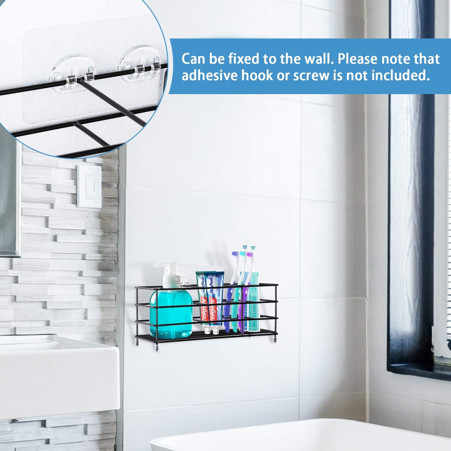 ULG Toothbrush Holder, Stainless Steel Bathroom Organizer Tooth Brush Toothpaste Holder with 7 Multifunctional Slots, Large Capacity Bathroom Organizer for Kids, Adults, Black: Home & Kitchen