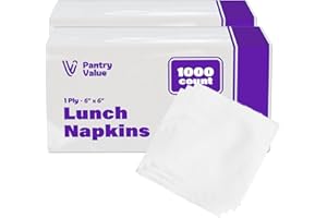 Pantry Value [1000 Count - 6x6 Inch folded] 1-ply White Lunch Napkins - Disposable Absorbent Paper Napkins for Everyday use, Events, Parties (12x12 Inch unfolded)