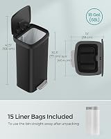 SONGMICS 68L Kitchen Bin Pedal Trash Can with Lid Black LTB520B6802 view 3
