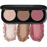 FOCALLURE Blush and Highlighter Palette,3 in 1 Contour Palette,Cruelty-Free Matte Bronzer Powder,Shimmer Illuminator Highlighters for a Glowing Look,#10