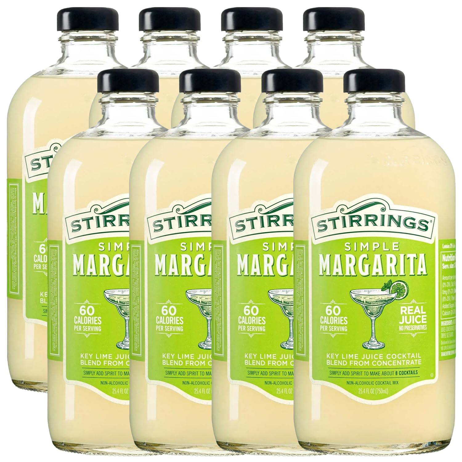 Stirrings 8 Pack Margarita Cocktail Mix 750ml Bottles – Real Juice No Preservatives – 90 Calories – Drink Mixer
