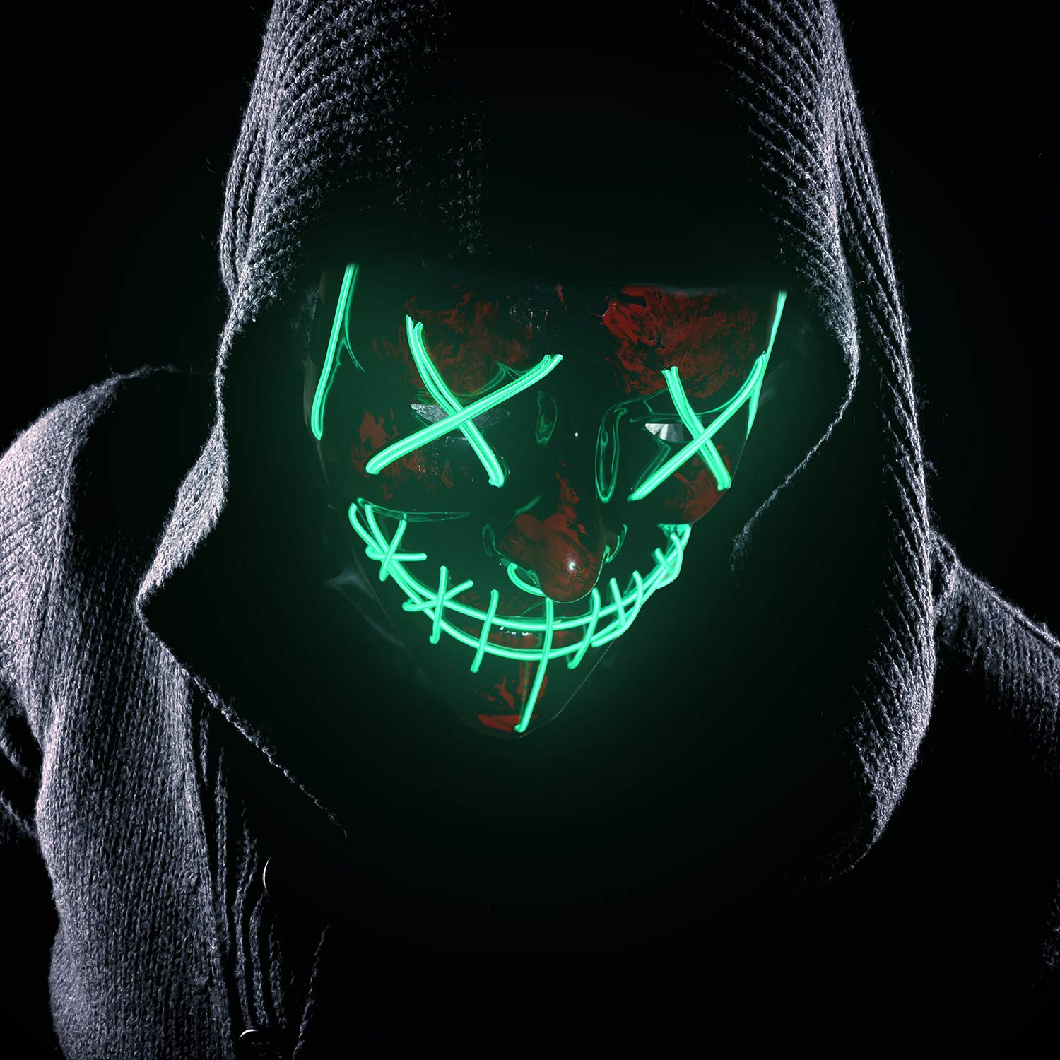 Charlemain LED Maske mit 3 Blitzmodi, Halloween Maske für Erwachsene, Teenager, harmlos, blinkende Maske für Halloween, Karneval, Party, Kostüm Cosplay, Dekoration