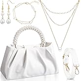 Liliaafar 4 Pcs Evening Clutch Pearl Purses Jewelry Sets Clutch Bag Pearl Earrings Necklace Bracelet for Wedding Valentine