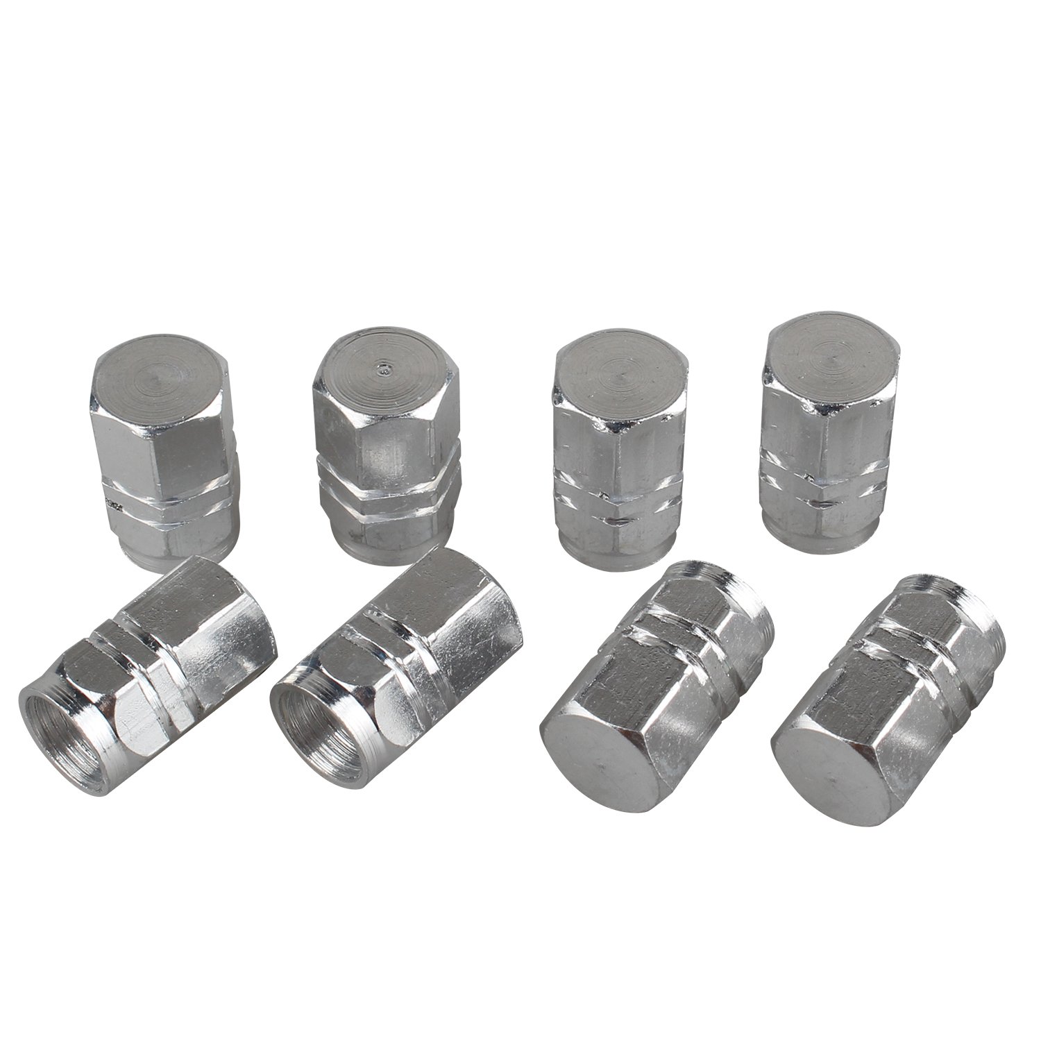 Futheda 8pcs Hexagon Aluminum Dust Caps Universal Tires Wheels Rims Stem Air Tires Truck Bicycle Car Tire Valve Dust Cover (Silver)