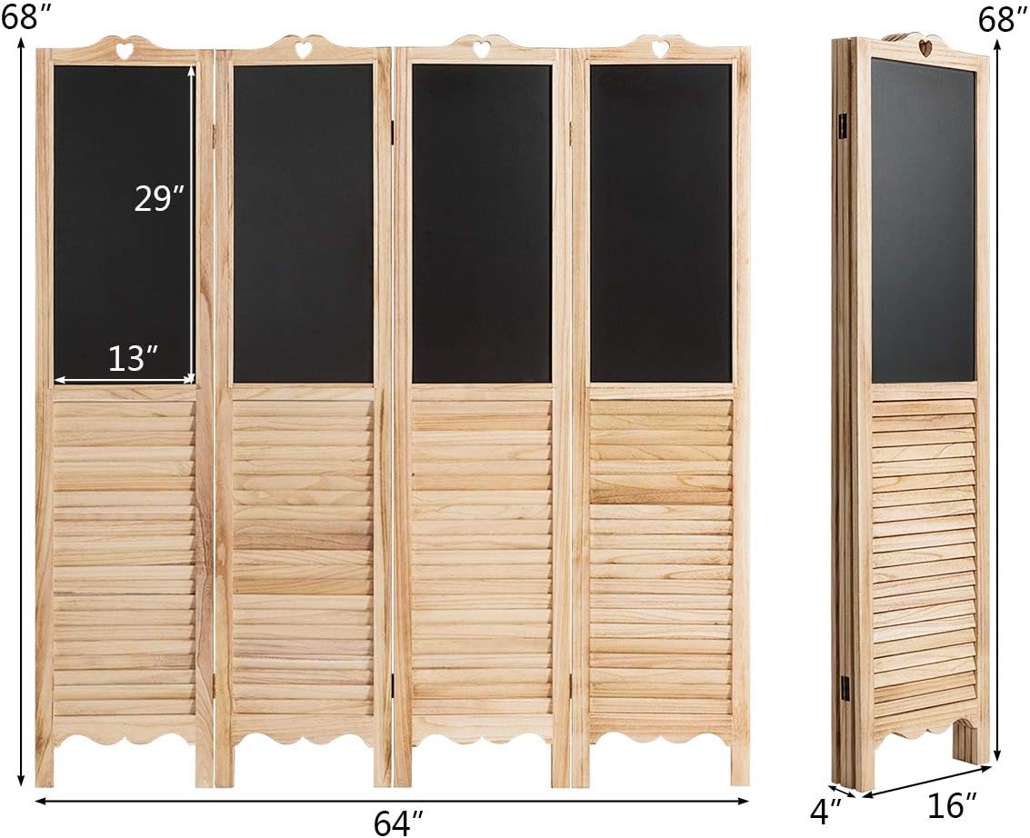 Giantex 5.7 Ft Folding Screen, 4 Panel Screen Room Divider w/Chalkboard Panels, Indoor Room Dividers for Bedroom, Living Room, Office, Restaurant (Natural): Furniture & Decor