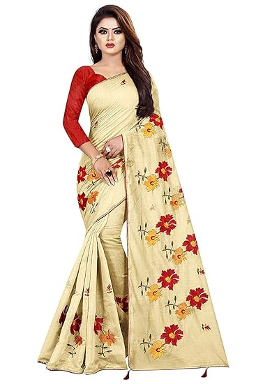RAJESHWAR FASHION WITH RF Womens Chanderi Cotton Blend Linen Embroided Style Saree with Blouse