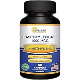 aSquared Nutrition L Methylfolate Plus Methyl B12 - Methylated Folate Supplement for Women &amp; Men - 5-MTHF (Active Vitamin B9) 1000 mcg &amp; B-12 1mg - B Complex - 60 Capsules