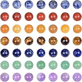 Bymitel 140pcs Natural Crystal Beads Stone Gemstone Round Energy Healing Loose Beads with Stretch Cord for Jewelry Making Bracelets Anklets (7-Colors Chakra, 8mm 140pcs)