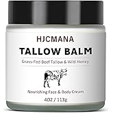 HJCMANA Beef Tallow for Skin 4 OZ, Natural Unscented Tallow and Honey Balm, Grass Fed Beef Tallow for Face and All Skin Types