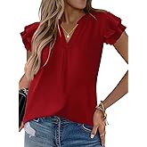 Sucolan Women's Summer Tops Dressy Casual Notch V Neck Ruffle Short Sleeve Flowy Shirts Cute Blouses Tops
