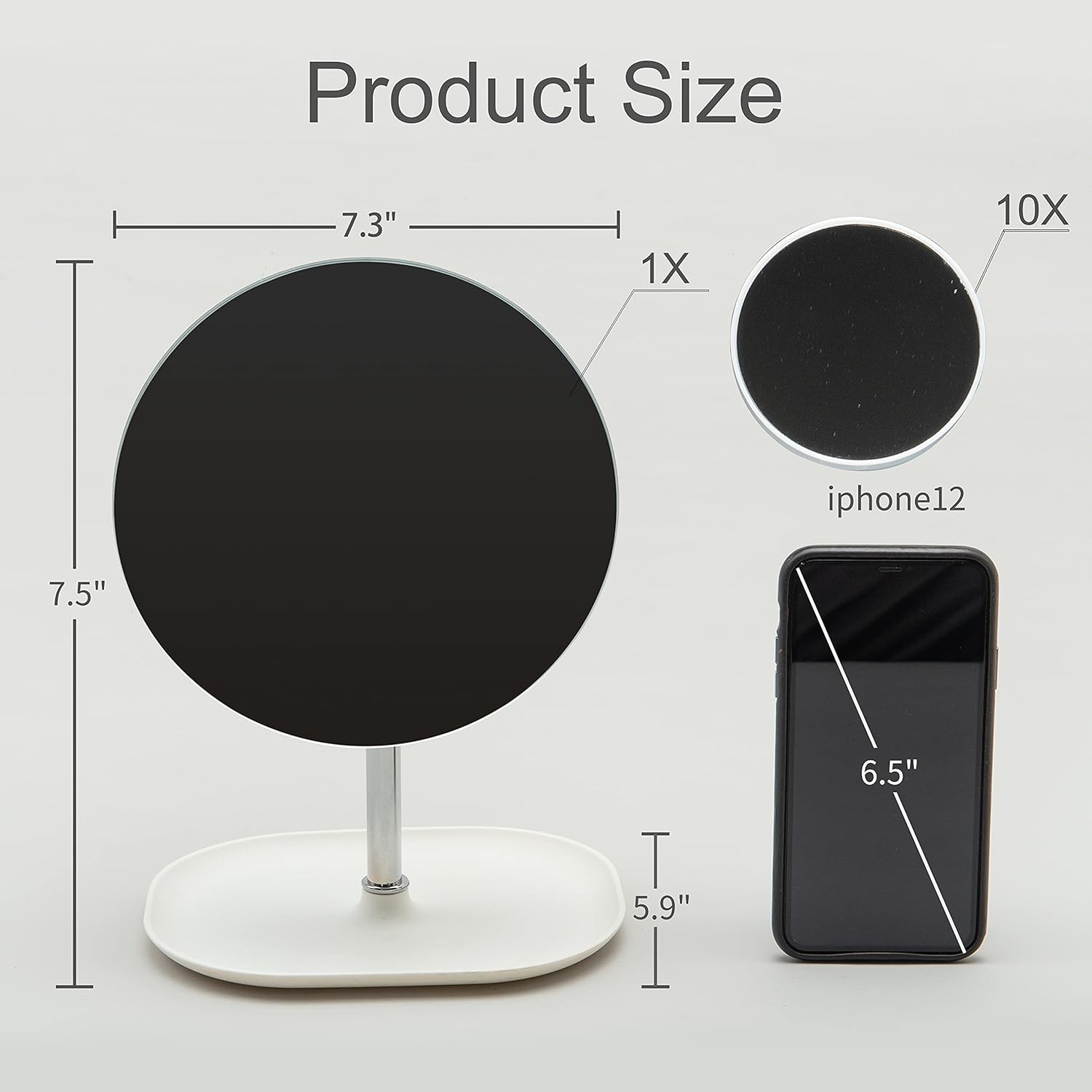 SGUTEN Desk Makeup Mirror with Small 10X Magnifying Mirror, 360°Rotation Removable + Folding Portable Desktop Makeup Vanity Mirror with Stand for Traveling, Shower Shaving Beauty Mirror, Round -