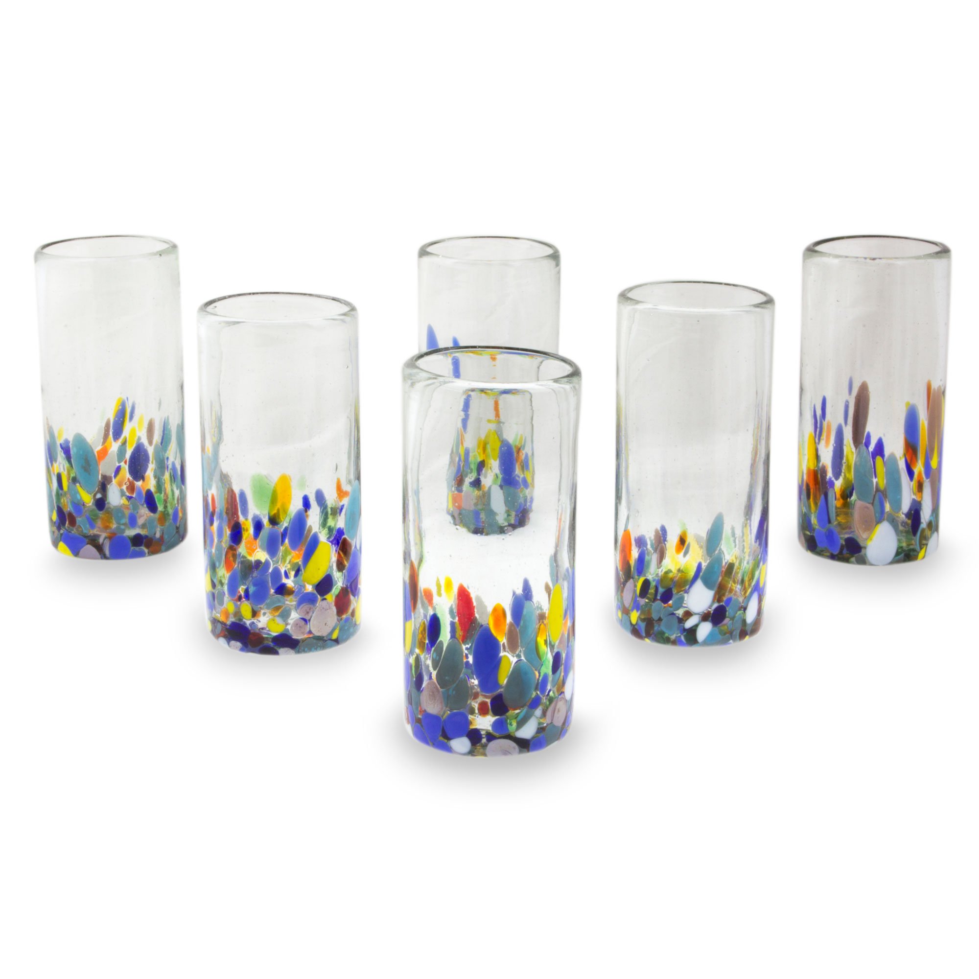 NOVICA Multicolor EcoFriendly Hand Blown Glass Highball Glasses