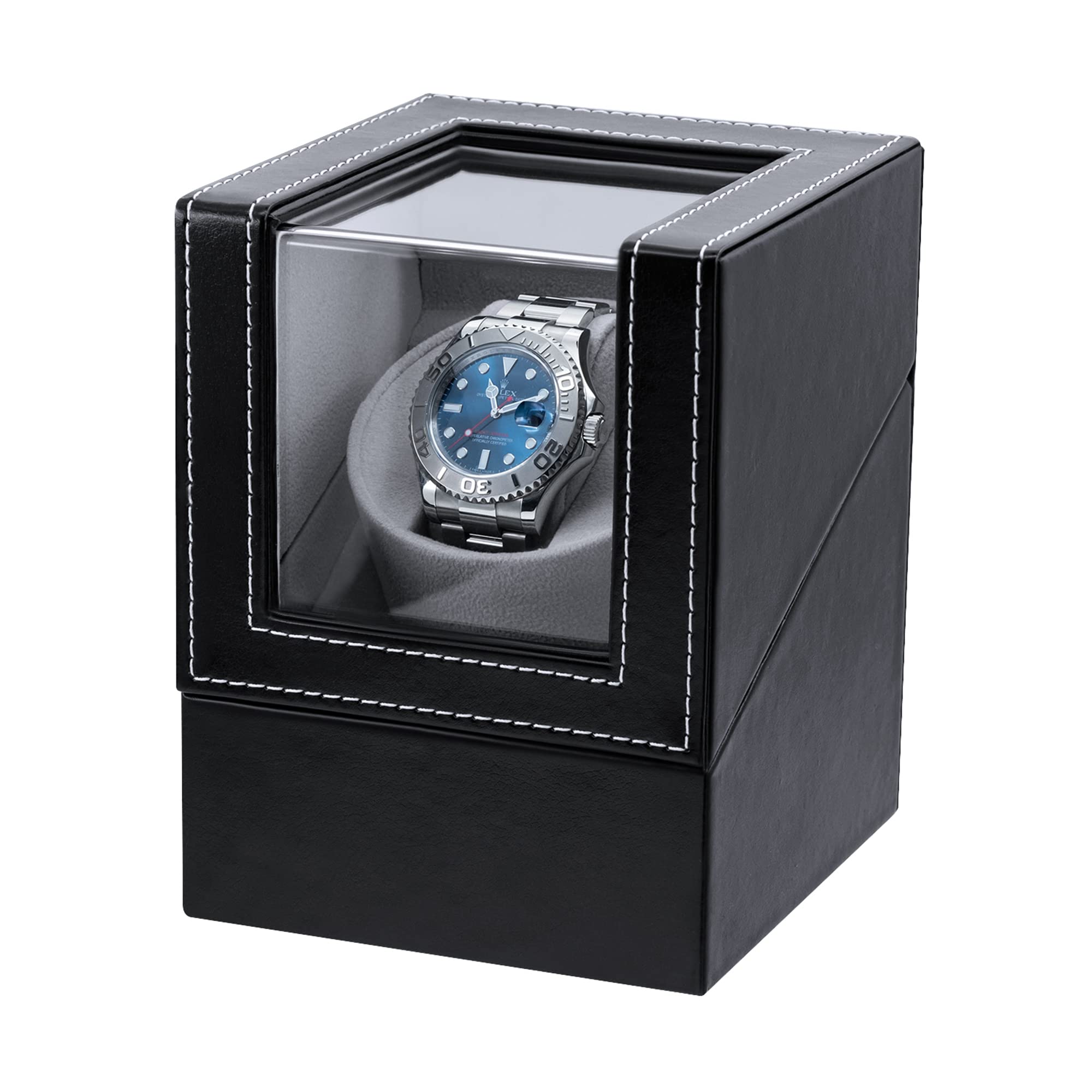 Mcbazel Mcbazel Automatic Watch Winder Box PU Leather, Quiet Japan-Made Motor, Display and Storage Case for Automatic Watches with Plug - Black with PU Leather