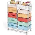 14 Drawer Rolling Storage Cart with Tabletop and Pegboard for Craft Color | Easy Setup, Large Capacity, Sturdy Build, Smooth 
