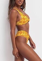 geluboao Yellow Floral High Cut Bikini Set