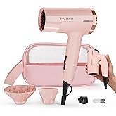 PRITECH 1250W Dual Voltage Travel Hair Dryer - Foldable Blow Dryer with Concentrator Diffuser,110V/220V Worldwide Use, Compact Lightweight Design, EU Plug Included
