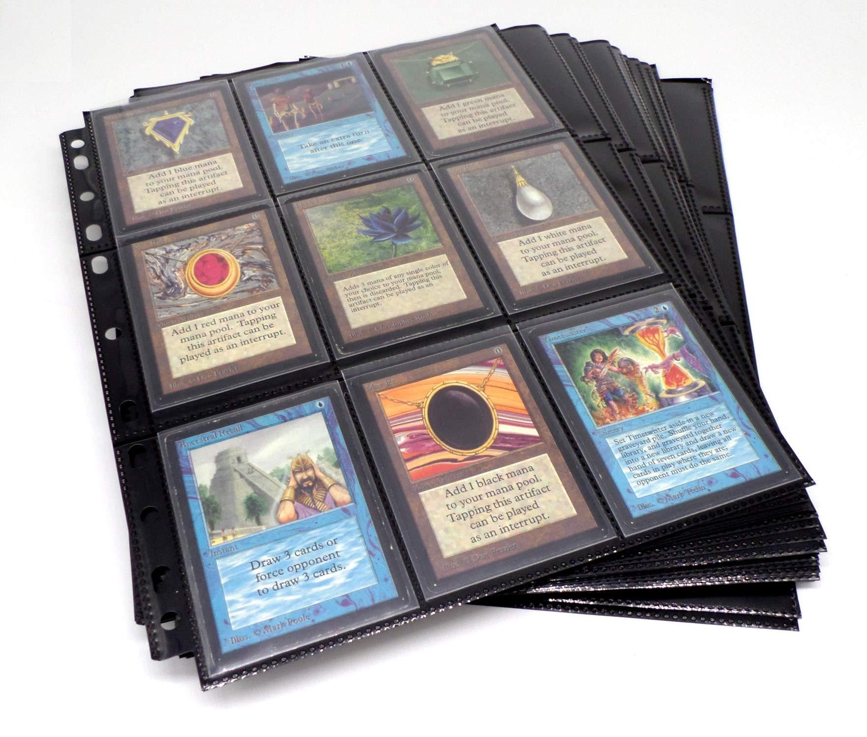 docsmagic.de 50 18-Pocket Pages Black - Toploading Standard Size - MTG - PKM - 11-Hole