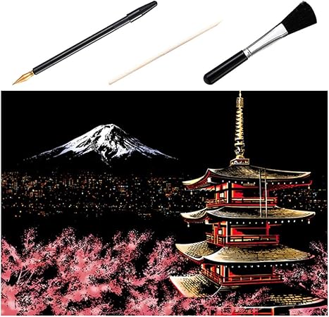 Amazon Com Exceart 1 Pcs Scratch Painting Art Diy Scratch Picture Night View Scraping Painting Diy Craft Drawing Japan Mount Fuji Arts Crafts Sewing