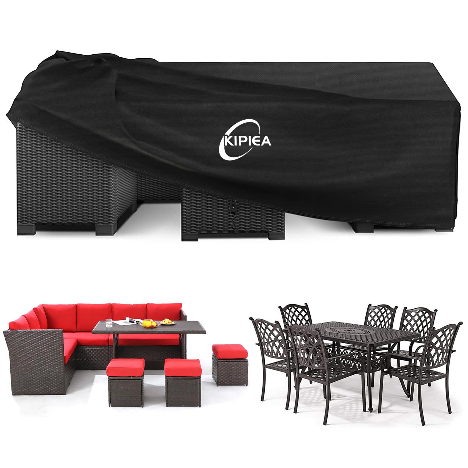 Kipiea Garden Furniture Covers Waterproof, Heavy Duty Outdoor Furniture Covers for Rattan Table and Chairs Windproof, 420D Oxford Fabric Patio Sofa Set Cover, Anti-UV, No Tear - 279 x 188 x 71cm