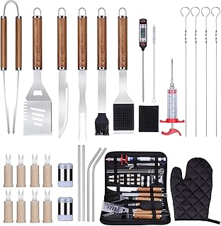 Grillbesteck Grillset 30pc Grillzubehör Grillkoffer Grill Werkzeugset aus Hochwertiger Edelstahl für Garten und Camping für Männer und Frauen mit Koffer