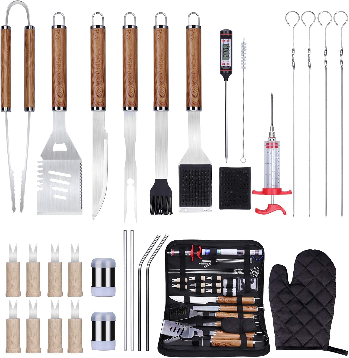 Grillbesteck Grillset 30pc Grillzubehör Grillkoffer Grill Werkzeugset aus Hochwertiger Edelstahl für Garten und Camping für Männer und Frauen mit Koffer