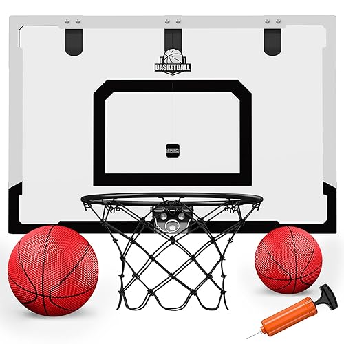24" x 16" Large Basketball Hoop Indoor, Over Door Basketball Hoop with Sturdy Backboard, Big Basketball Toys Gifts Ideas for Man Kids Teens Adults Boys Girls - Black