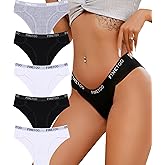 FINETOO Cotton Underwear for Women Cheeky Panties Sexy Hipster Bikini Underwear Elastic Waistband Stretch Briefs 5 Pack