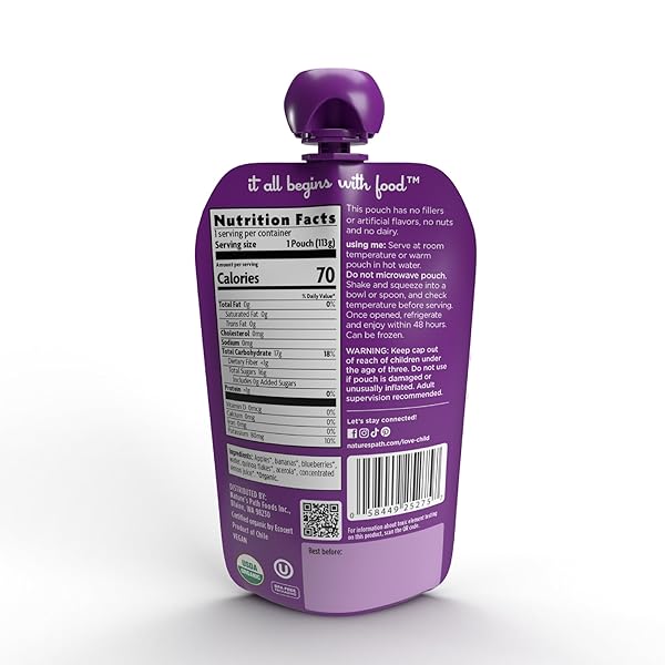 LOVE CHILD ORGANICS SUPERBLENDS APPLES, BANANAS + BLUEBERRIES PUREE, 4 OZ (PACK OF 12), NON-GMO, BY NATURE’S PATH