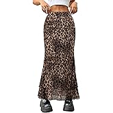 Sielebay Women Maxi Skirt Ditsy Floral Mesh Skirt Summer Flowy Boho Elastic High Waisted Long Skirts Fashion Trendy