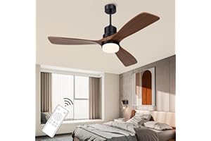 ghicc Ceiling Fans with Lights and Remote Modern Ceiling Fans with 3 Walnut Wood Blades, Indoor/Outdoor Ceiling Fans for Patios Farmhouse Bedroom，42"， Matte Black