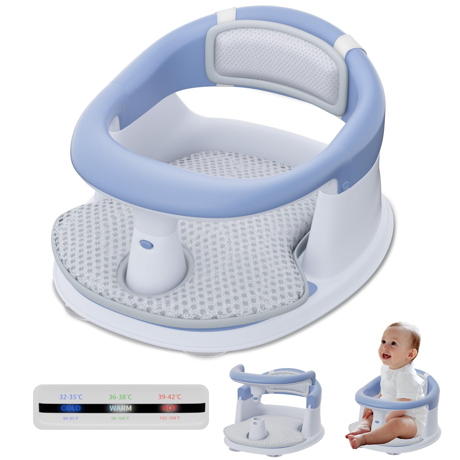 Photo 1 of Baby Bath Seat for Babies 6 Months & Up - 360°Protection Bath Seats for Babies Sitting Up | Baby Infants Bath Chair with Temperature Alert & Cushion | Toddler Bath Seat Newborn Baby Bathtub Seat