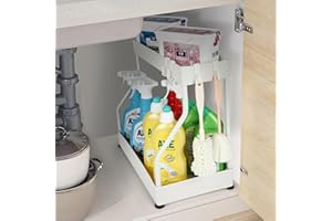 Under Sink Organizer and Storage, 2 Tier Rustproof Cabinet Organizer with Hooks, Multi-Usage Bathroom Organizer for Kitchen C