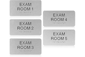 EVERDIJ 5Pcs Exam Room Sign 7.8x4inch Numbers 1-5 with Braille and Tactile Aluminum Exam Room Flags for Exam Rooms Offices Educational Institution Directional Assistance Test Center,Silver