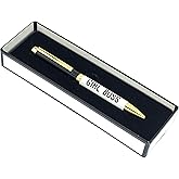 Graphique "Girl Boss" Fashion Pen, 5.5" Refillable Black Ink Ballpoint Pen w/ Gold Finish & Matching Gift Box, Makes a Beautiful, Unique Gift