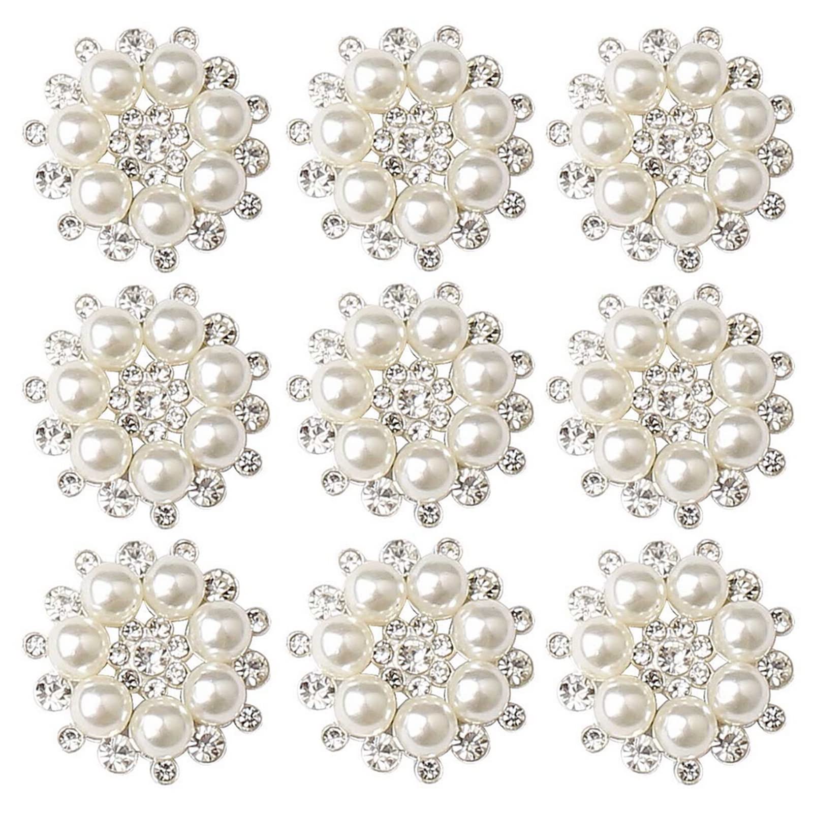 pengxiaomei 10 PCS Rhinestone & Faux Pearl Embellishments, Craft Flower Buttons for Decoration