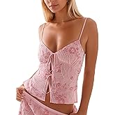 Ythomm Women Sequin Cami Tank Tops Sparkle Rhinestone Sleeveless Camisole Tie Up Front Backless Y2k Crop Tops Summer Clubwear