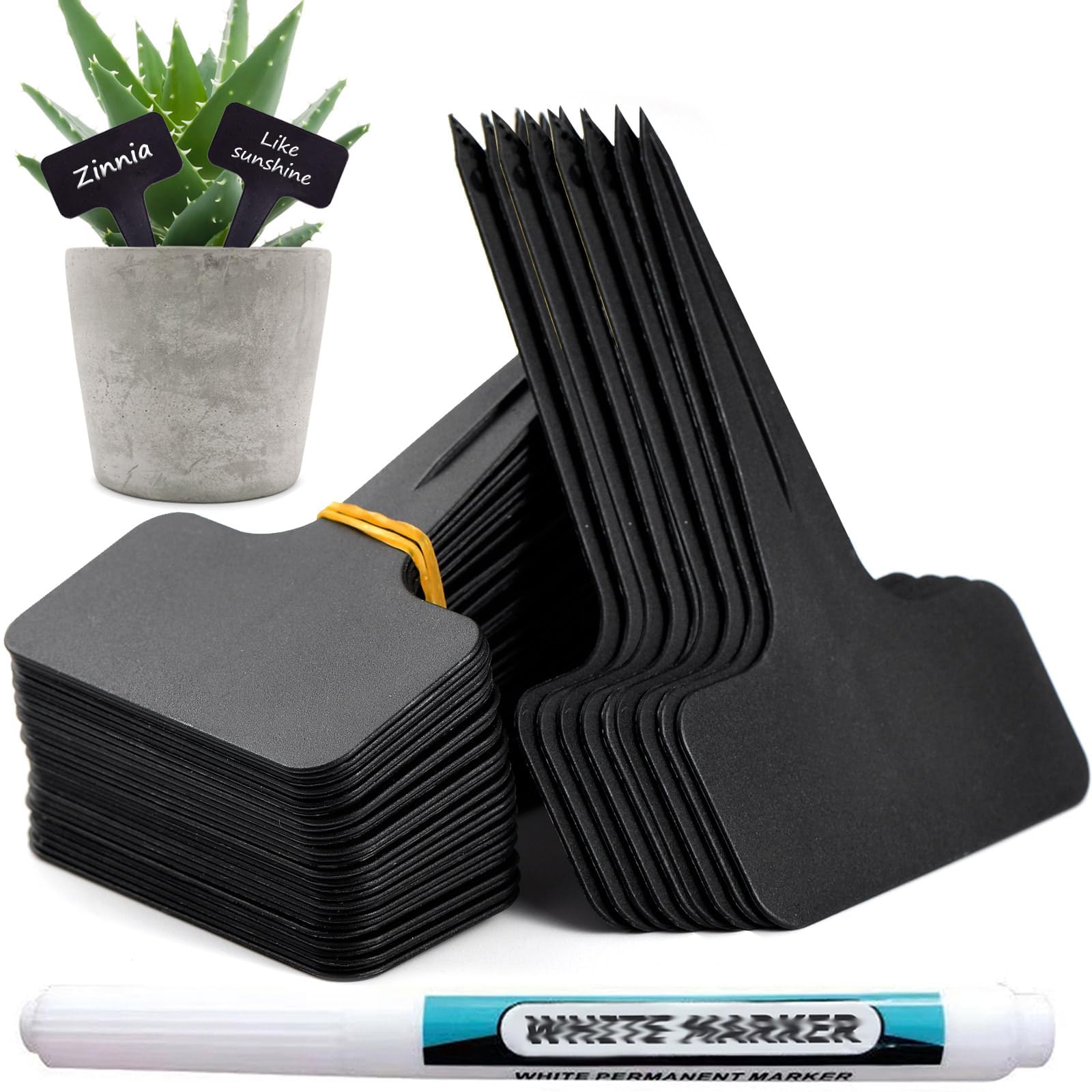 Orrdiffi 100 Pcs Plant Labels for Outdoor Plants Seed Labels Plastic T-Type Tags for Potted Plants, Herbs, Flowers, Vegetable, Waterproof Eco-Friendly Sticks with Marker Sign Pen (Black)