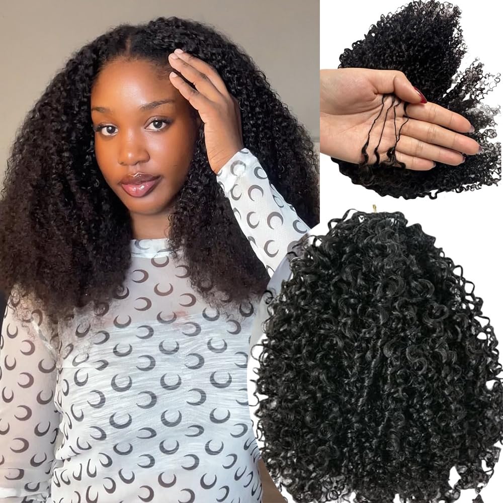 Photo 1 of Kinky Curly Crochet Human Hair Extensions Pre-Separated Crochet Hair Multi-Textured Kinky Curly Reusable Micro Twists 18‘’ 120g (Usually 240g Full Head) Natural Black