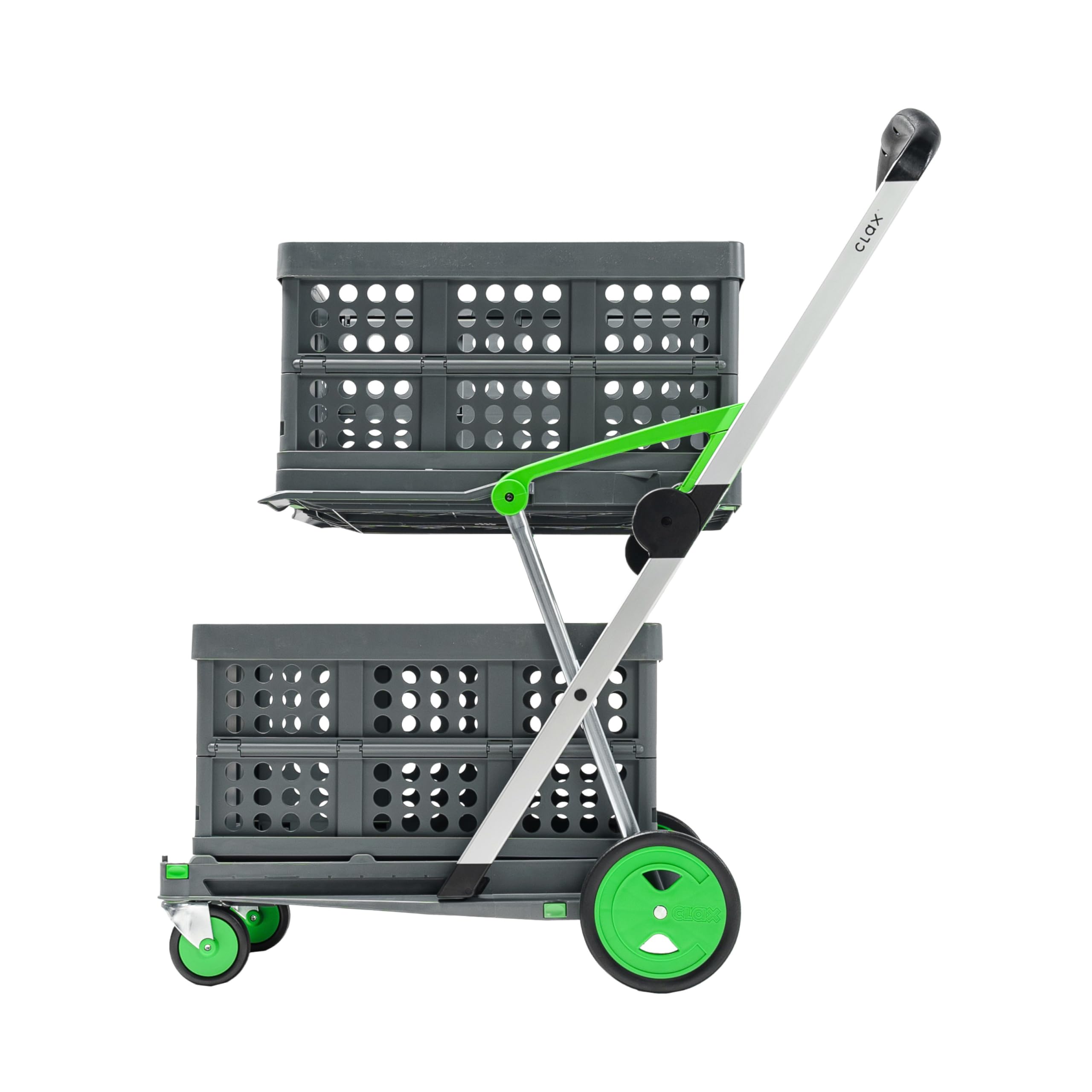 CLAX® The innovative shopping trolley | shopping cart | storage trolley | with 2 folding crates Green