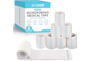 JJ CARE Micropore Tape [Pack of 8], 2” x 10 Yards, Breathable Paper Tape Medical Use, Latex-Free Paper Surgical Tape, Individually Boxed Paper Bandage Tape Rolls