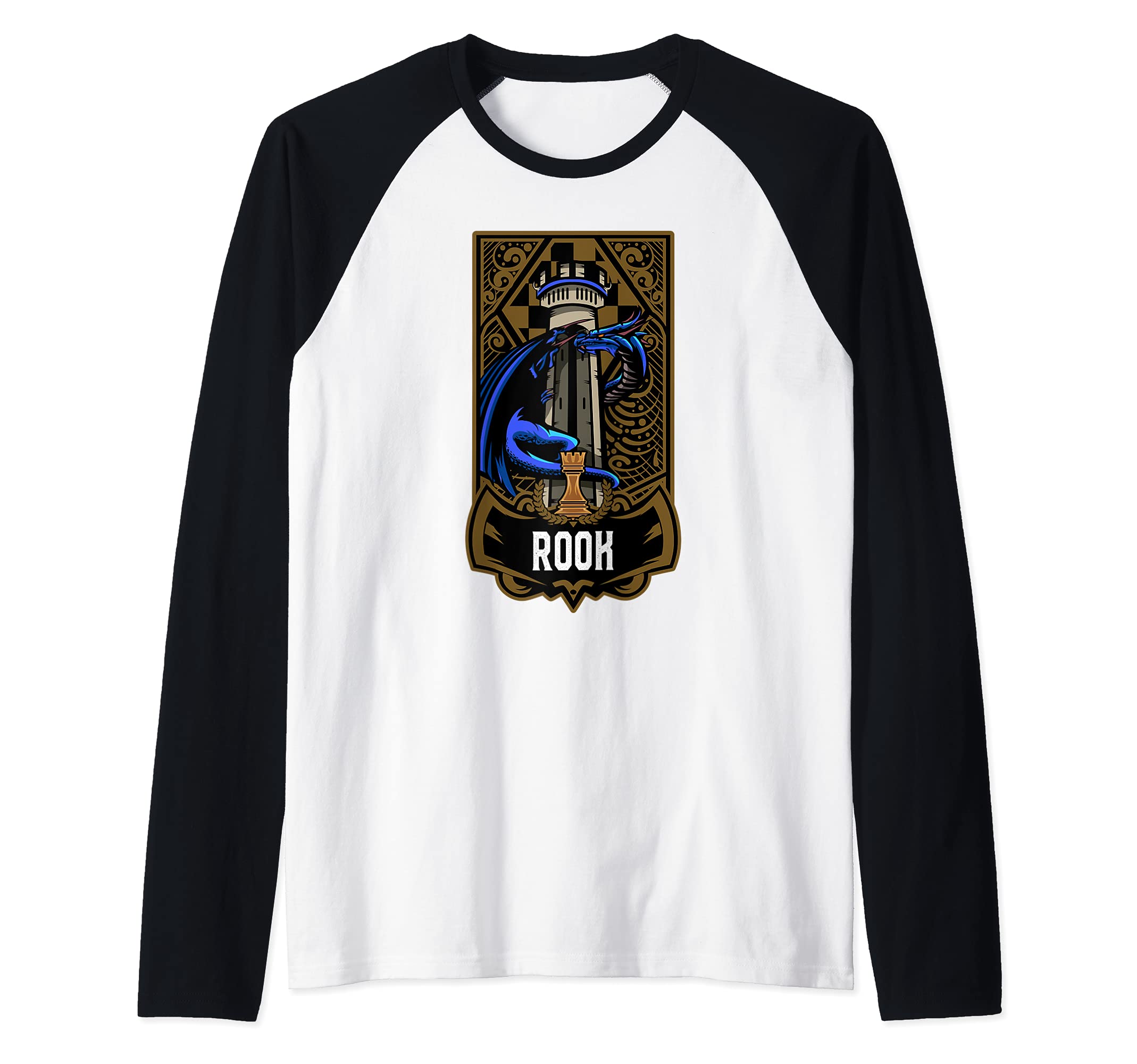 Rook Chess Game Piece Chess Club Players Gambit Blue Team Raglan Baseball Tee