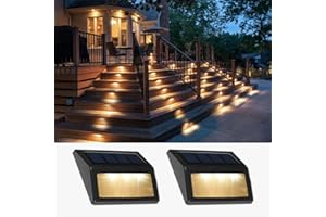 Follateas Solar Lights Outdoor, Waterproof Solar Powered Deck Step Lights for Patio Garden Backyard Garage Driveway Pathway Outside Wall Lighting (Warm White/2 Pack)