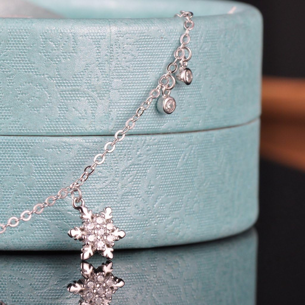 Yumilok 925 Sterling Silver Cubic Zirconia Women Charm Bracelet Snowflake Link Bracelet Hand Chain with Extension - Image 4