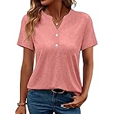 TICTICMIMI Women's V Neck Short Sleeve Tops Button Down Casual T Shirts Basic Dressy Tees