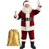 Boveco Christmas Santa Claus Costume for Men Adult 11 Pcs Deluxe Velvet Suit Outfit Xmas Santa Holiday Party Cosplay