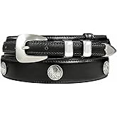 Silver Mirror Buckle Oil Tanned Genuine Leather Western Ranger Belt 1-3/8"(35mm) Taper to 3/4"(19mm) Wide-Multiple choices