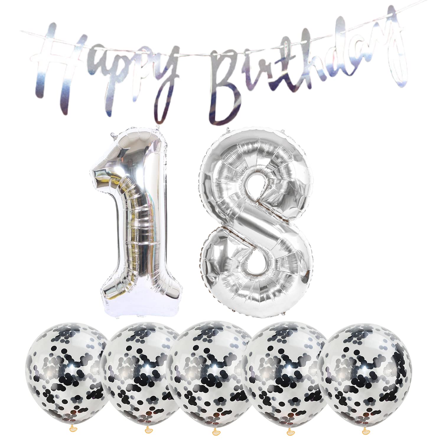 Photo 1 of 18th Birthday Decoration Happy Birthday Banner Balloons 18 Years Old Birthday Party Supplies Helium Balloons Number 18 Balloons Latex Balloon Foil Balloon, 18th Silver Birthday Party Decoration