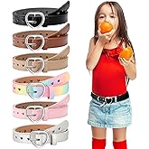 6 Pcs Girls Belt Size 6-12 Kids PU Leather Waist Belt Hollow Heart Design Metal Buckle for Girl Toddler Dress Pants Jeans