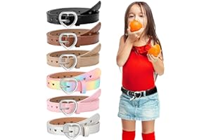 KACCTYEN 6 Pcs Girls Belt Size 6-12 Kids PU Leather Waist Belt Hollow Heart Design Metal Buckle for Girl Toddler Dress Pants Jeans