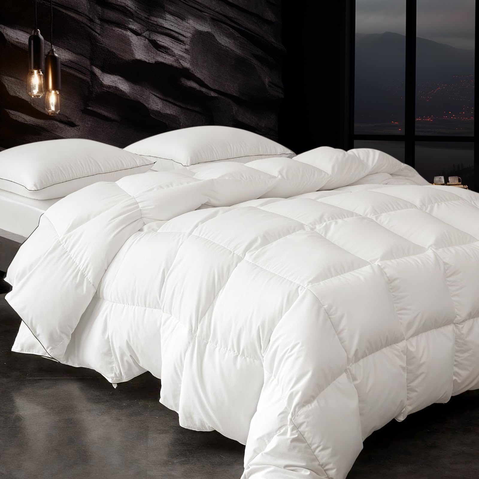 Photo 1 of Down Fibers Comforter King Size Thick Winter-Ultra Soft Comforter High Fill Power Comforters,Hotel Collection Fully Duvet Insert with Corner Tabs,Expert-Crafted Even Loft(White,106x90)